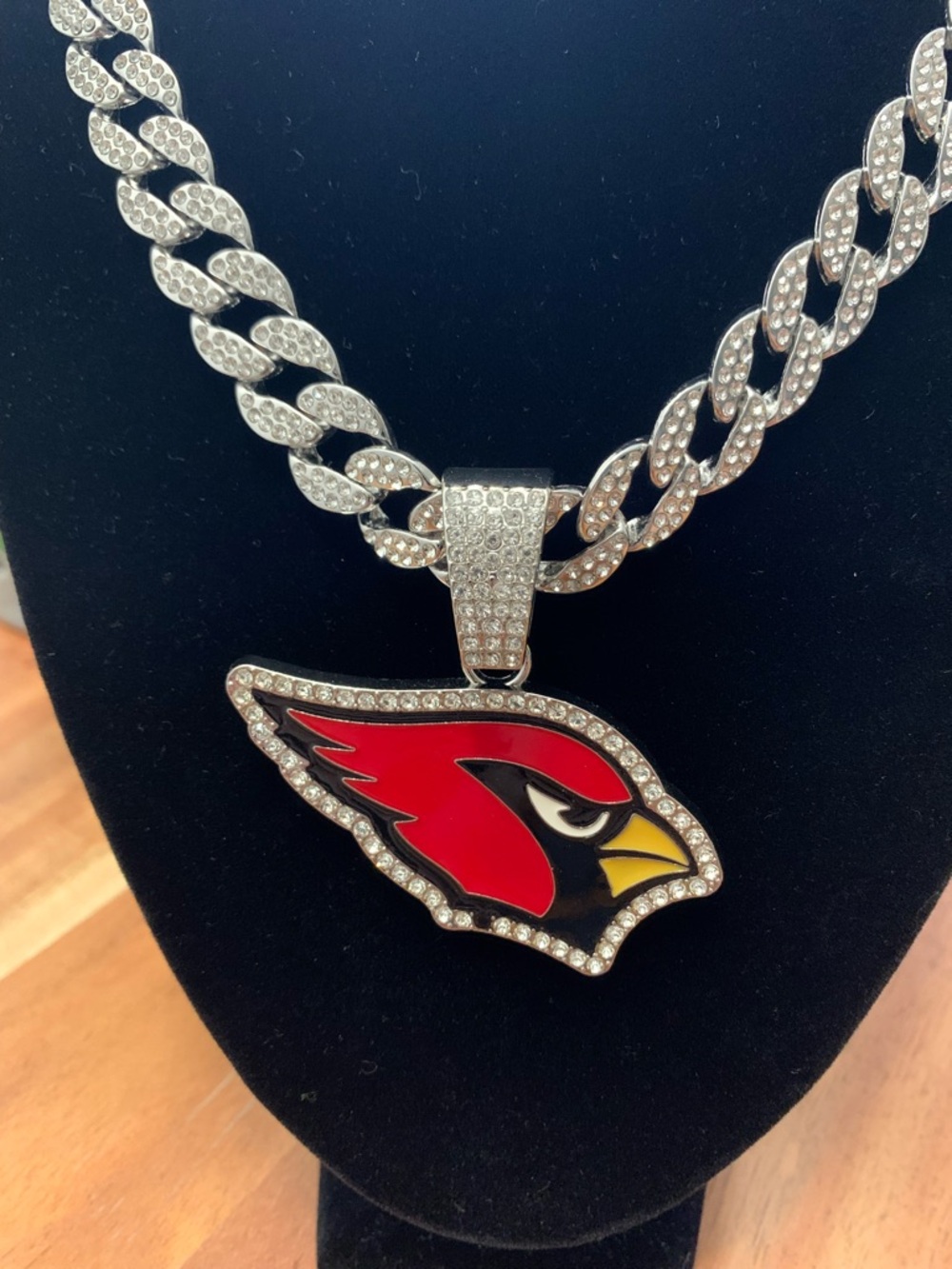NFL Silver Cuban Link Necklace with Cardinals Pendant